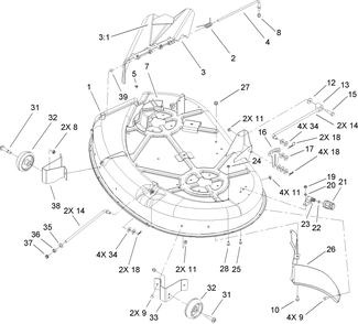 Part Location Diagram of 110-1897 Lawn Boy 42 Inch Deck Assembly
